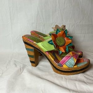 Laura Vita France Womens High Heel Leather Slip On Sandals Flowers - size 6.5/37